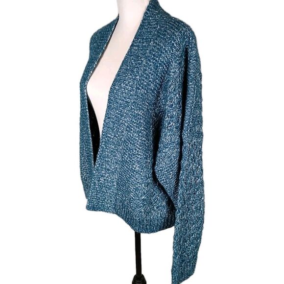CABI Astral Chunky Cardigan Sweater Oversize Boxy Cable Knit Blue/White Marled M - Picture 2 of 12